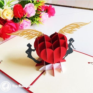 Couple Flying Heart 3D Pop Up Romantic Card