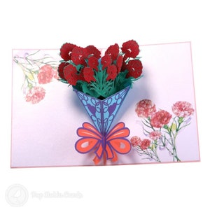 Carte Pop Up 3D Bouquet de fleurs d'oeillets roses