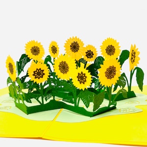 Tarjeta emergente 3D hecha a mano con parche de girasoles