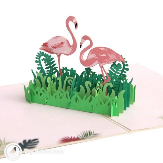Handmade Christmas Pink Flamingos 3D Pop Up Card