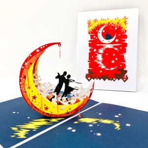 Paar Dancing In Crescent Moon 3D Handgemachte Karte