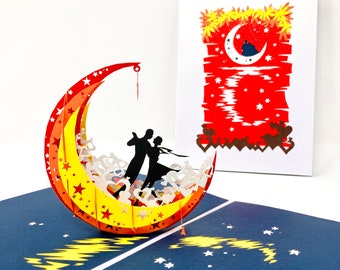 Couple Dancing In Crescent Moon 3D Handmade Card