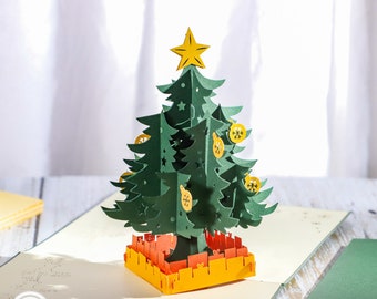 Carte de Noël pop-up 3D arbre de Noël étoiles et boules