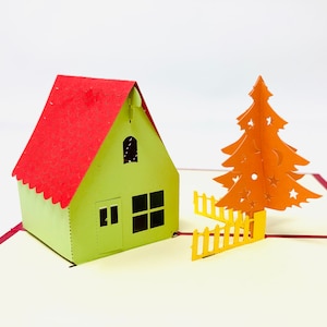 Pino árbol y nieve Lodge hecho a mano 3D Pop Up tarjeta de Navidad