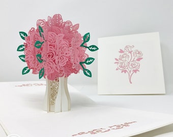 Pretty Pink Rose Bouquet 3D Handmade Pop Up Greetings Card