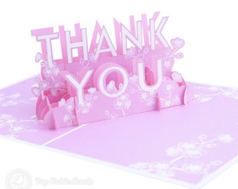 Floral Pink Thank You Handmade 3D Pop Up Card