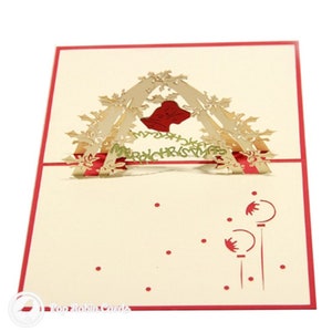 Holly Tree & Christmas Bell Handmade 3D Pop-Up Card