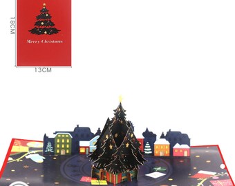 Christmas Eve Nighttime Town 3D Pop Up Card