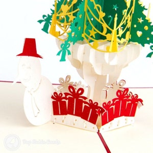 Sneeuwpop kerstboom presenteert handgemaakte 3D pop-up kerstkaart