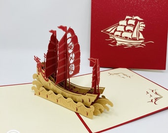 Safe Journey Chinese Junk Sailing Ship 3D Pop Up Card