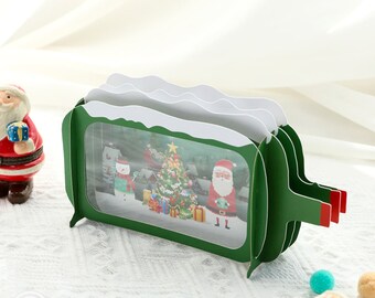 Christmas Scene In Green Bottle 3D Handmade Greetings Card