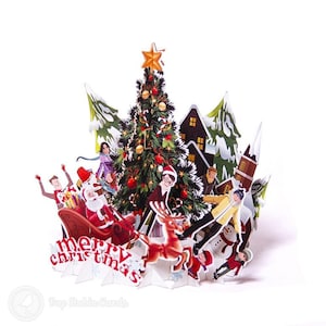 Carte de Noël pop-up 3D faite main avec scène familiale de joyeux Noël