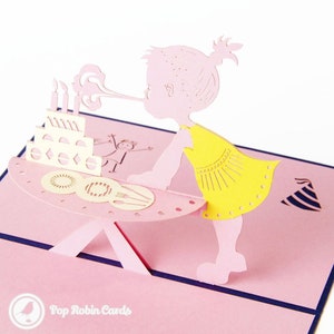 Carte d'anniversaire pop-up 3D faite à la main pour fille avec bougies