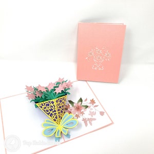 Carte pop-up 3D Beau bouquet de jonquilles roses