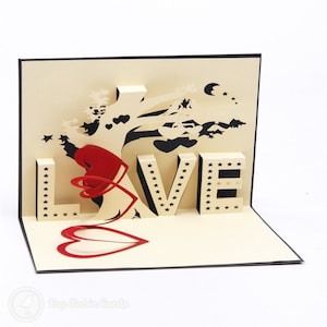 Carte romantique pop-up 3D faite main arbre d'amour avec coeur et oiseaux
