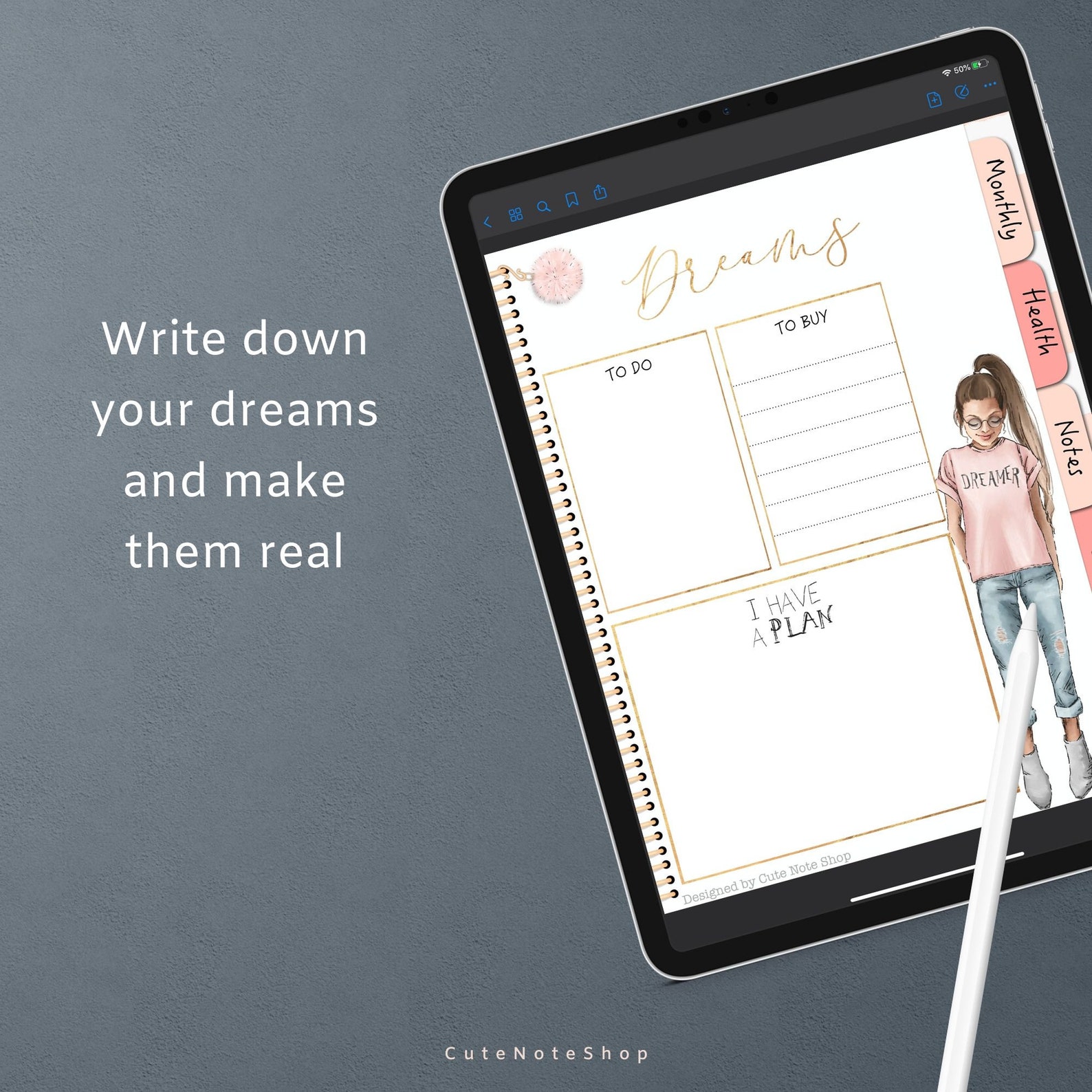 Glam Planner Digital Ipad Pro Planner Simple Work Tablet Etsy
