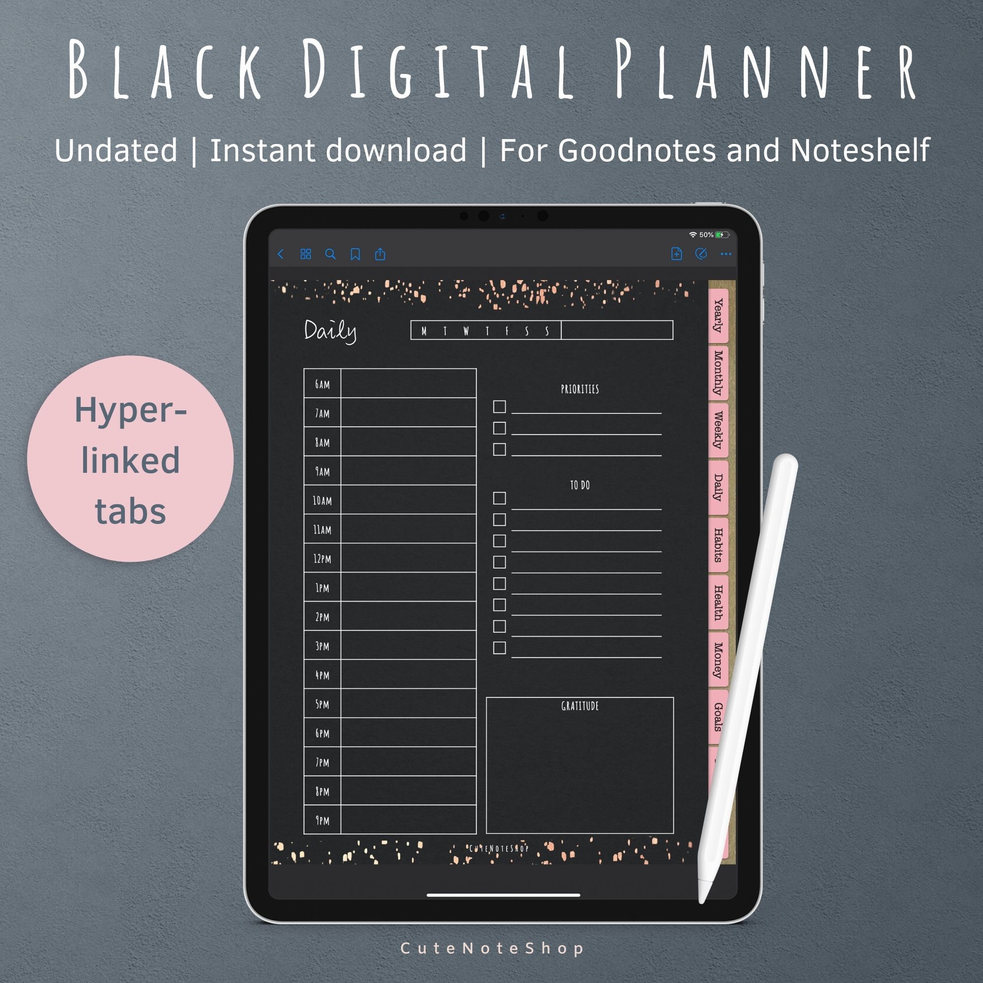 Daily iPad Planner Digital PDF Undated Weekly Monthly Planner Etsy