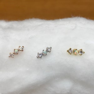 18g /16g Brilliant white opal & cz diamond forward helix, helix,cartilage ,tragus,conch,upper lobe ear piercing and medusa piercings