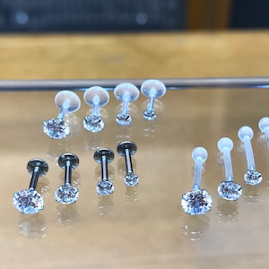 18g /16g Bio flexible / chirurgische Stahl Brilliant Runde CZ Diamant innen Helix, Knorpel, Tragus, Conch, Saatqueue, vorn Helix Ohrlöcher Piercings