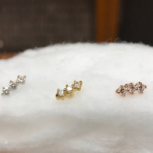 18g /16g Three Brilliant Hearts & Arrows cut CZ diamond forward helix, helix,cartilage ,tragus,conch,upper lobe ear piercing