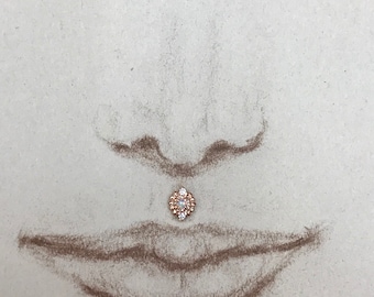 Piercing diamant avec opale et zircone cubique : clou d'oreille/lèvre méduse à filetage intérieur en argent sterling