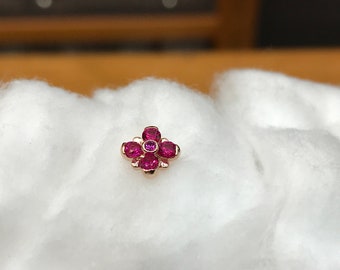 Brilliant Ruby Rose Gold Flower design 18g / 16g helix,tragus,conch,Flat,ear lobe,upper lobe ear piercings and medusa lip piercing