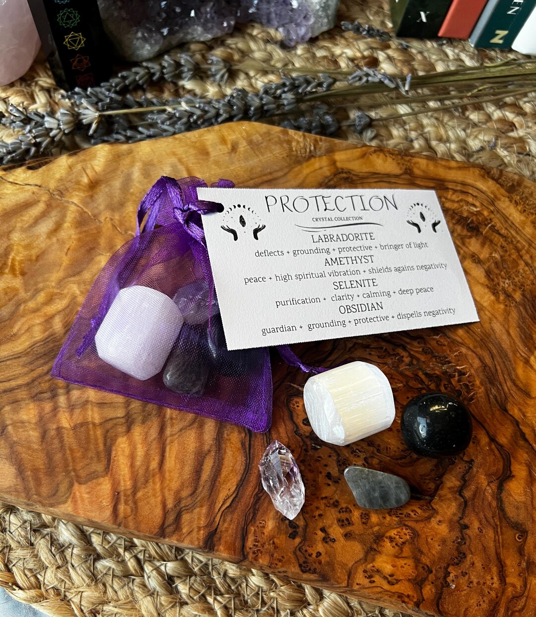 Protection Crystal Set Protection Crystal Set: Tumbled Amethyst, Labradorite, Obsidian ...