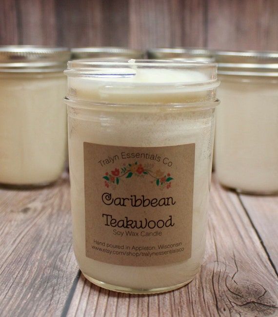 Caribbean Teakwood Soy Wax Candle Soy Candles Handmade Clean Etsy