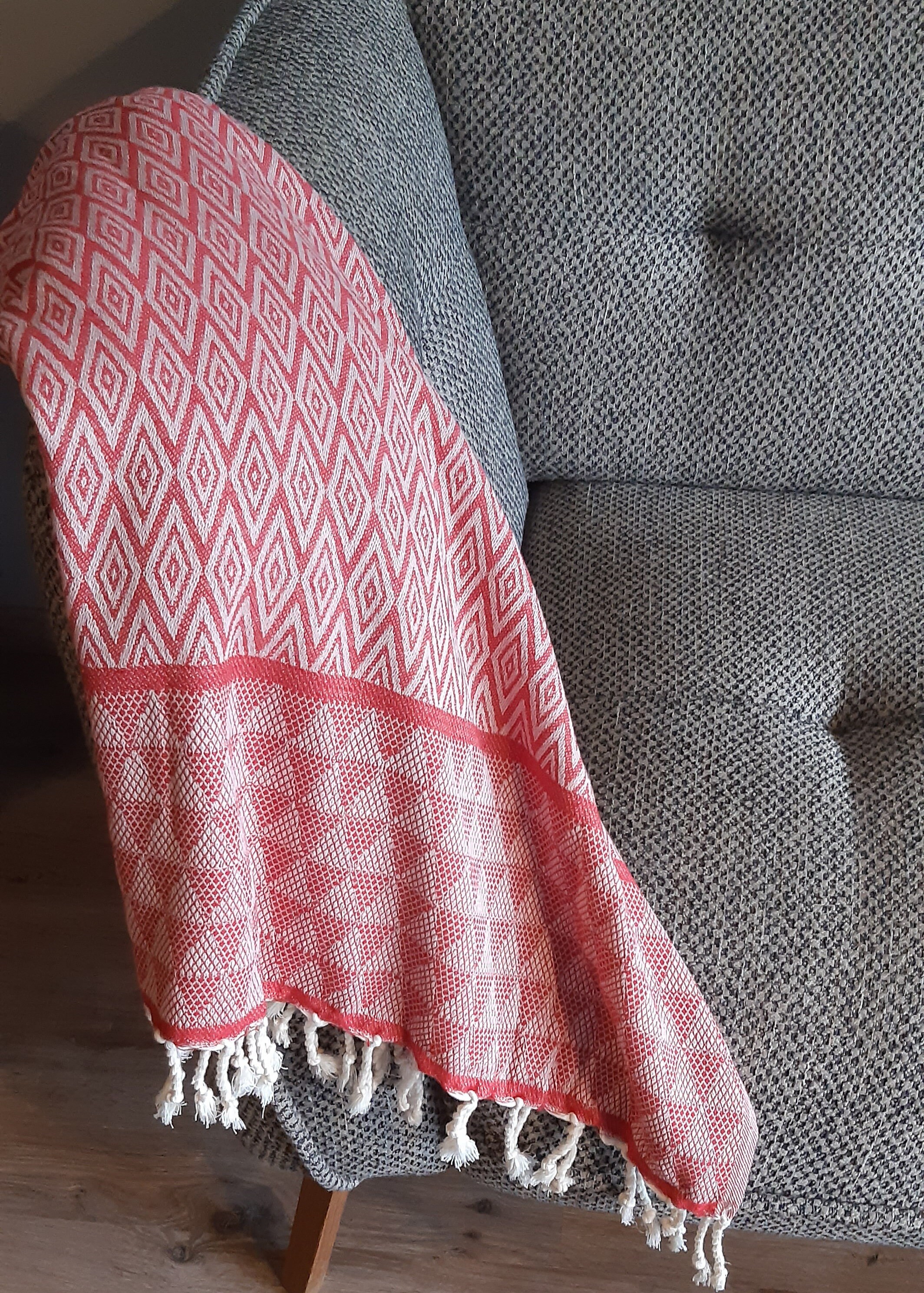 Dernière Pièce - Fouta Trilos Tissage Jacquard// Fouta Coton // Jeté de Canapé Plage Tunisienne Spa