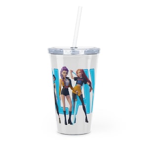 SLAY Gobelet Kpop Demon Hunters avec paille | Tasse pour verres Huntrix | Gobelet de voyage en plastique réutilisable | Joli cadeau pour les fans de la génération Z