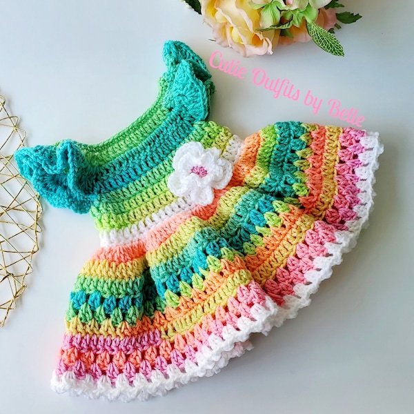 Crochet Baby Dress Pattern, Rainbow Crochet Baby Pattern, Newborn Baby Dress Pattern, Baby Dress Pattern Only, Pattern, Instant Download PDF