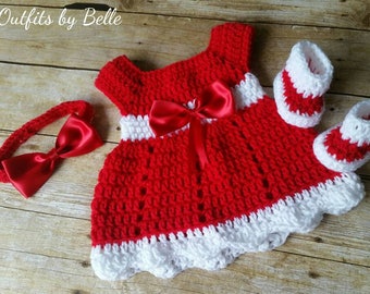 Robe pour bébé, Tenue pour bébé à emporter, Robe pour le retour à la maison, Tenues pour bébés, Tenue de nouveau-né au crochet, Tenue pour accessoire photo, Noël pour bébé, Rouge rose