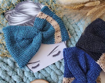 Knit Twisted Headband, Winter Earwarmer, Turban Headwrap, Womens Messy Bun Hat