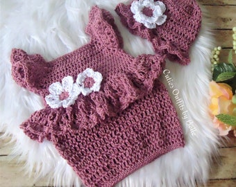 Crochet Baby Dress Pattern, Almost Free Crochet Pattern, Newborn Baby Dress Pattern, Mauve Vintage Baby Dress Pattern Only, Instant Download