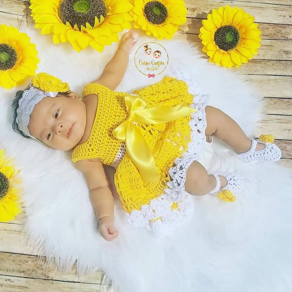 AS Crochet Baby Dress, Crochet Baby Outfit, Yellow Baby Dress