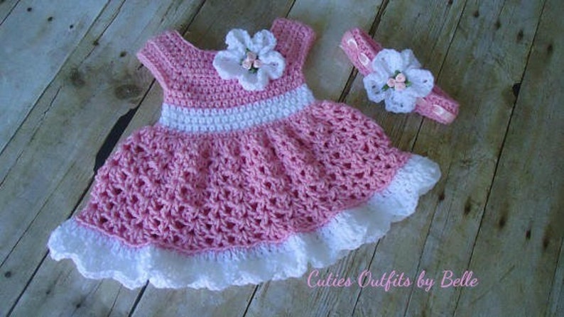 Vestido Bebe Rosa Nina Crochet Baby Dress Coming Home Outfit,Baby Shower Gift Pink Baby Dress Dress with Headband Crochet Baby Outfit