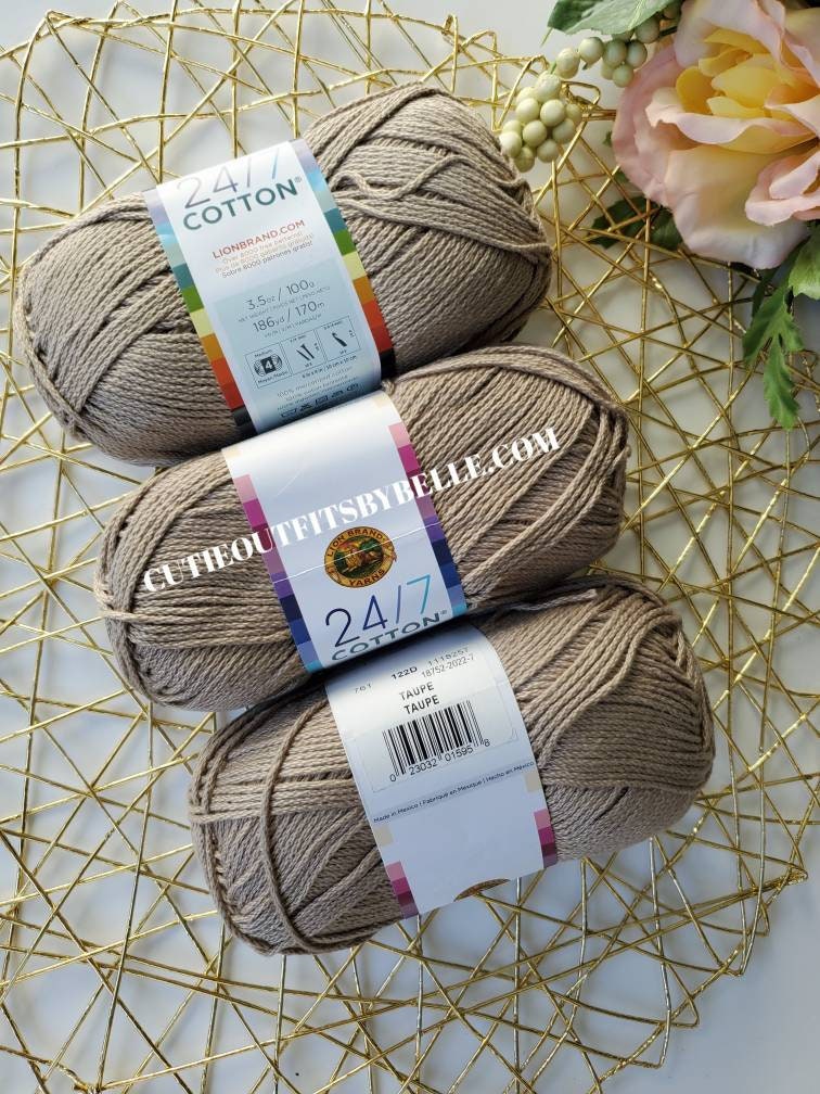 Lion Brand Yarn Taupe, 24/7 Cotton Yarn, Mercerized Cotton