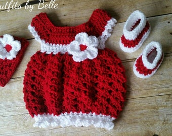 Crochet Baby Dress Set: Newborn Outfit, Photo Prop, Christmas
