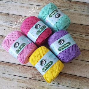 Hilaza Mercerizada La Abuela No. 6, Hilaza  100% Algodon Mercerizado, Omega Hilaza Suave, Hilaza Crochet Abuela de 70grs, Hilaza de Algodon