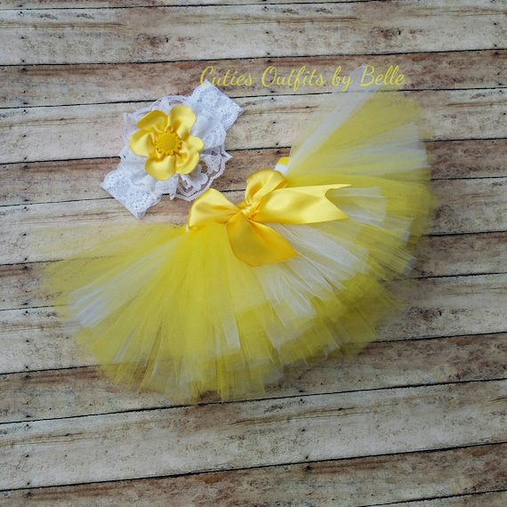 Yellow Baby Tutu Skirt Headband Set: Newborn Outfit, Flower Girl