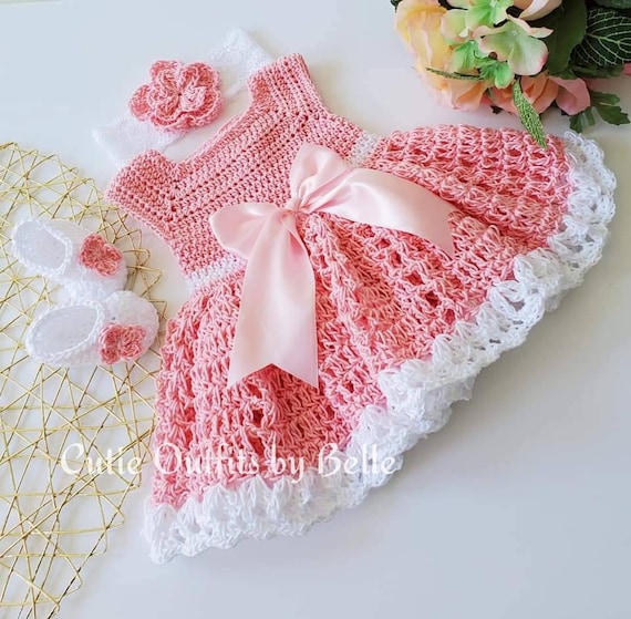 new handmade dress design Pink Crochet Baby Dress, Newborn Cotton Infant Girl Outfit, Shower Gift dress design ideas Anthropologie Cream Sweater Tulle lt9-19th1224 The intricate patterns are Size:CHILD-6