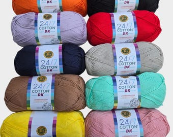 Lion Brand 24/7 Cotton DK Yarn, Mercerized Cotton Knitting Crochet Thread