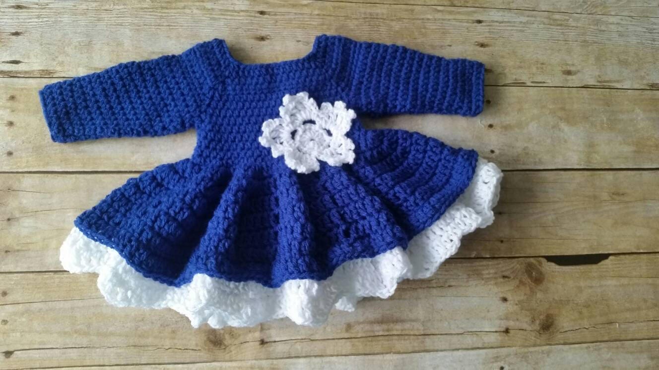 Blue and White Baby Girl Crochet Dress With Headband Baby Etsy