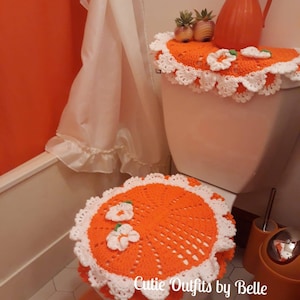 Toilet Bathroom Cover Orange, Lid Cover for Toilet Seat, Decor Cover for Bathroom,Handmade Toilet, Crocheted Lid Cover, Crochet Tank Cover