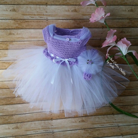 purple and white tutu dress Crochet Baby Tutu Dress: Purple Flower Girl Outfit