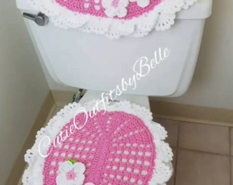 Pink Crochet Toilet Cover Set: Handmade Floral Bathroom Decor
