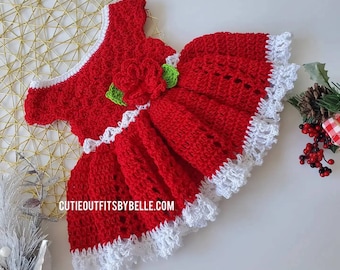 Red Crochet Christmas Baby Dress Pattern (0-3 Months) (Instant Download)