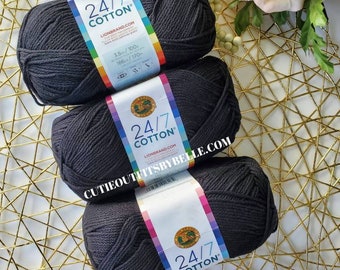 Lion Brand Black 24/7 Cotton Yarn: Mercerized Crochet Knitting Weaving