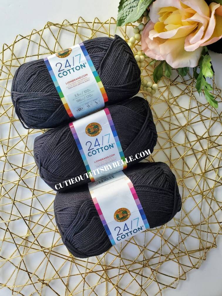 Lion Brand Yarn Black, 24/7 Cotton Yarn, Mercerized Cotton Yarn, Natural  Fiber Yarns, Crochet Yarn, Knitting Yarn, Weaving Yarn 