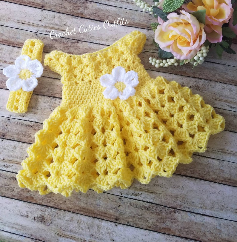 Crochet Baby Dress Pattern, Almost Free Crochet Pattern, 0-3 Months Yellow Baby Dress, Baby Dress Pattern Only, Pattern Instant Download imagem 4